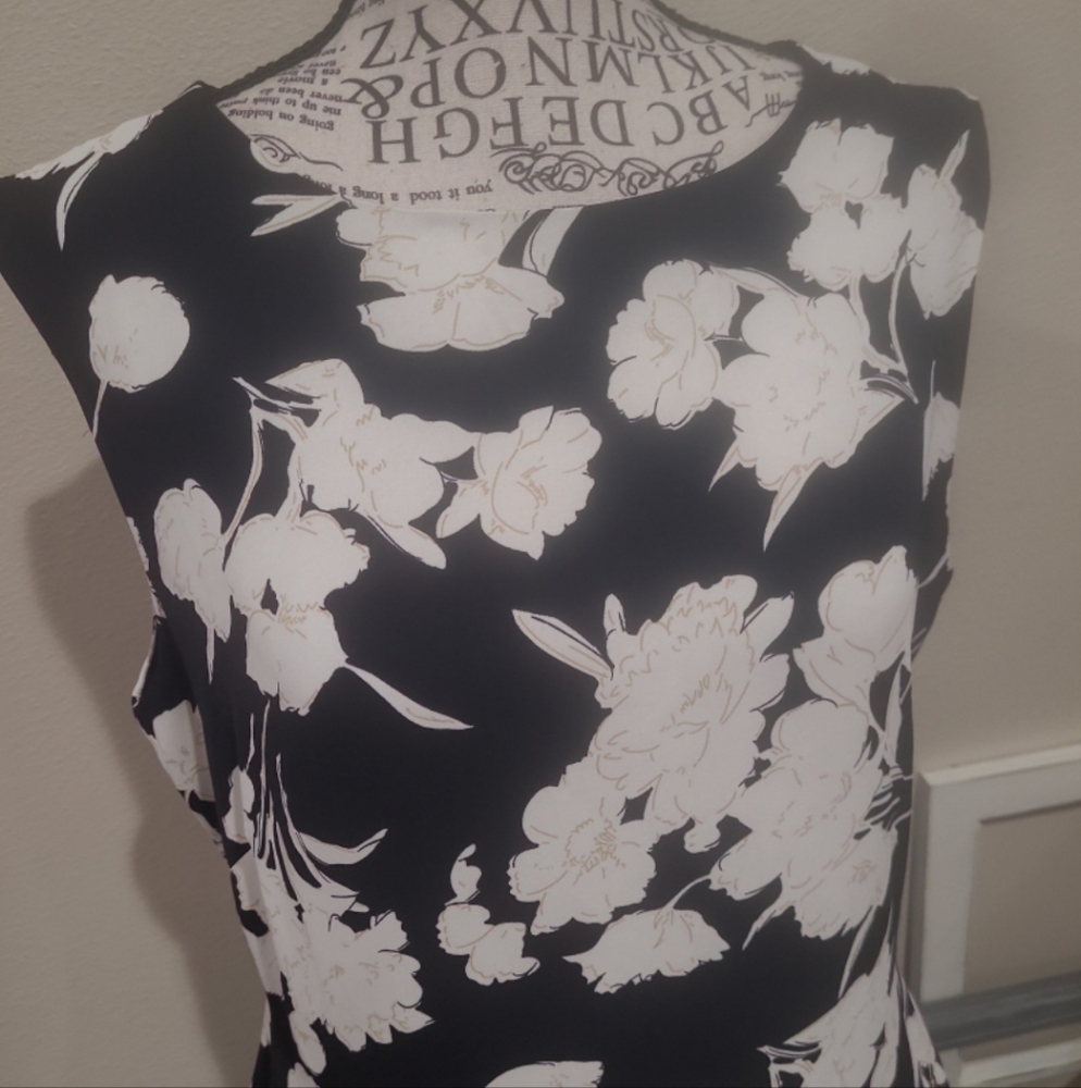 Lauren Ralph Lauren Women SZ 8 Blk‎ cream floral fit & flare dropped waist dress - Picture 4 of 11